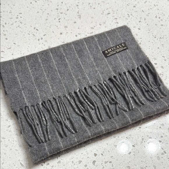 Amicale Cashmere Gray Striped Men's Scarf 11”x 60” fringe menswear unisex - Picture 1 of 4